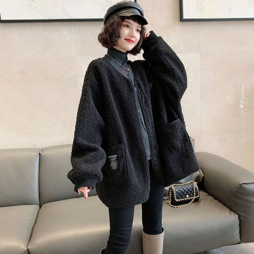 Lammfleece-Mantel, Oversized, Winter