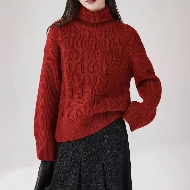 Gefütterter Strickpullover mit Rollkragen