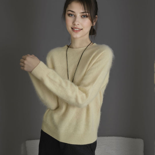 Damen-Wollpullover, Kaschmir-Mix, Rundhalsausschnitt