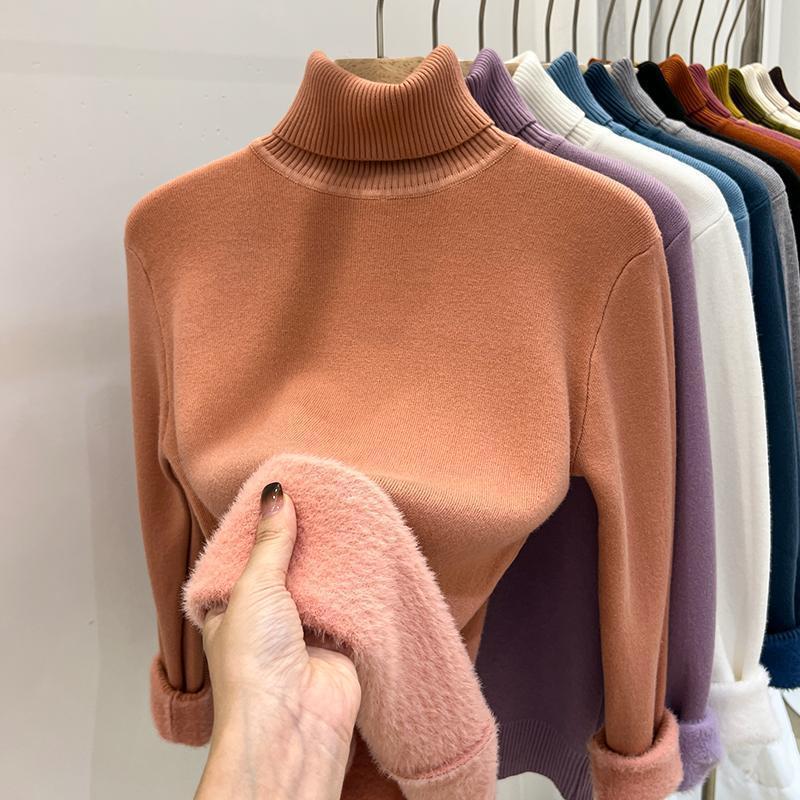 Damen-Rollkragenpullover, gefüttert, warm, Langarm