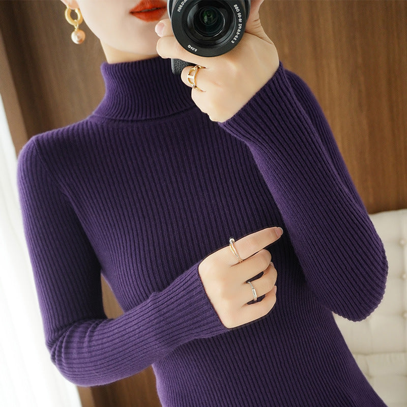 Damen-Rollkragen-Strickpullover, schmal geschnitten