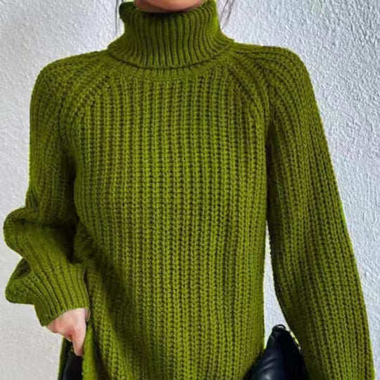 Damen-Strickpullover, mittellang mit hohem Kragen