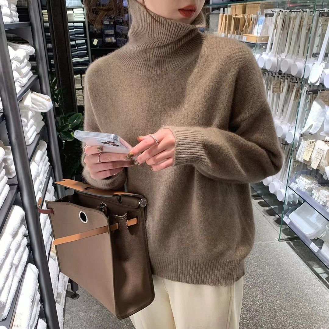 Damen-Rollkragenpullover, Strick, einfarbig, lässiger Stil