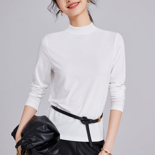 Damen-Langarmshirt aus Wollmischung mit Stehkragen