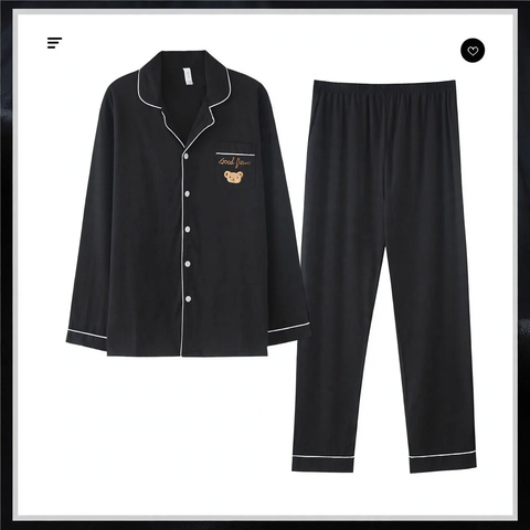 Herren-Pyjama-Set, 100% Baumwolle, Langarm