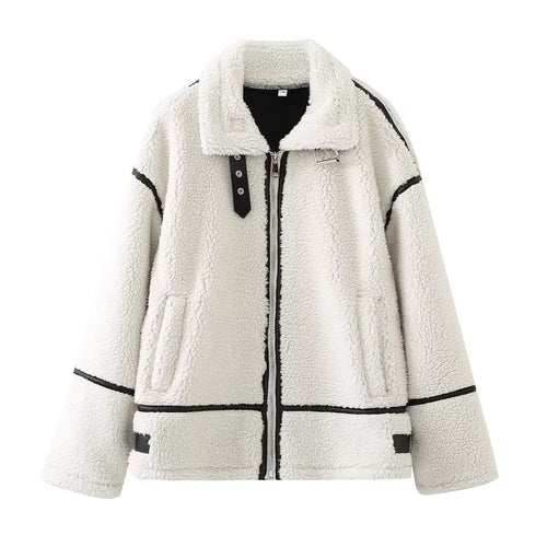 Modische Patchwork-Jacke mit Lammfell-Optik