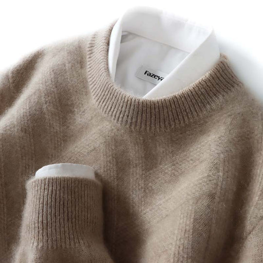 Herren-Wollpullover, Rundhals, lockere Passform