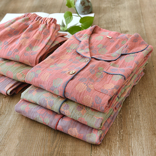 Damen-Schlafanzug aus Baumwoll-Jacquard