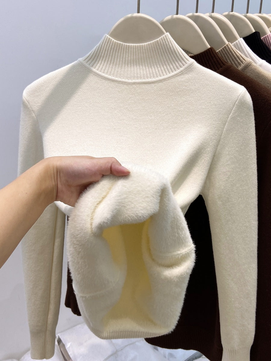Gefütterter Damen-Strickpullover mit hohem Kragen