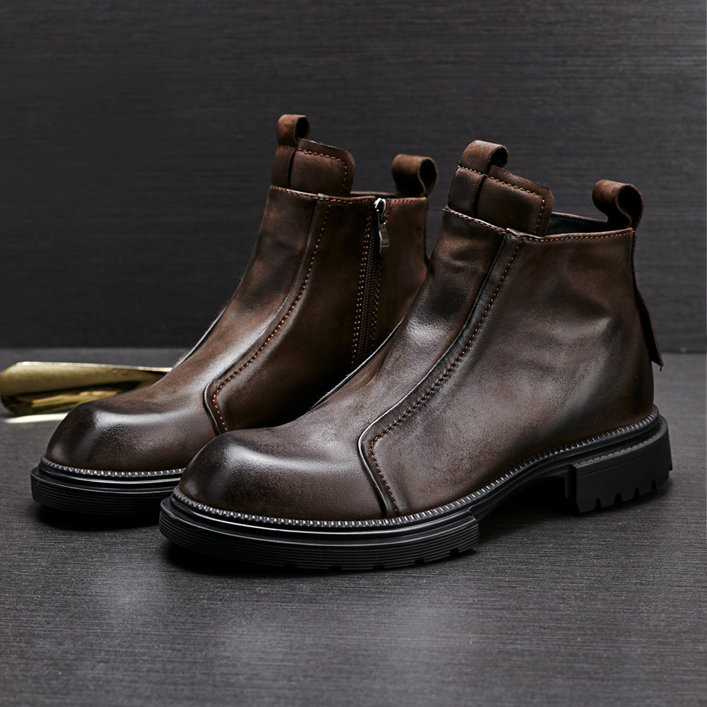 Herren-Chelsea-Stiefel mit Plateau, Echtleder