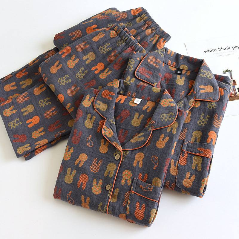 Paar-Hausanzug aus Baumwollgaze, Retro-Design