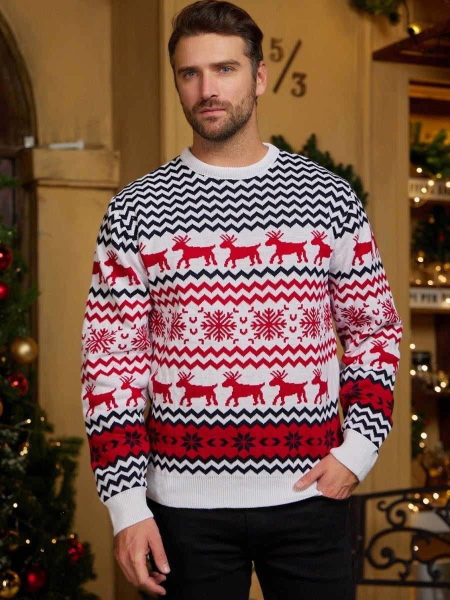 Weihnachtlicher Partner-Strickpullover mit Rentier-Jacquard