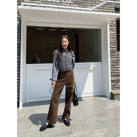 Damen-Cordhose mit Stickerei und hohem Bund