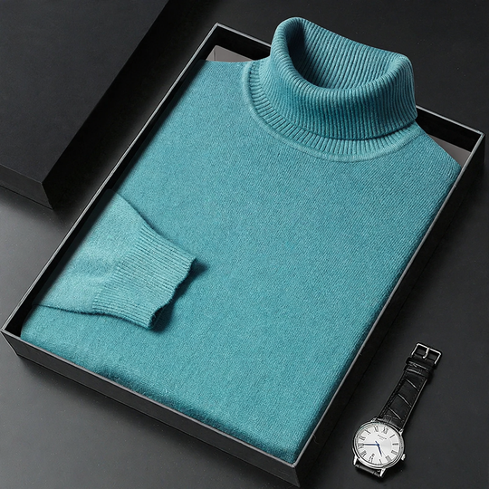 Herren-Rollkragenpullover, gestrickt, warm, einfarbig