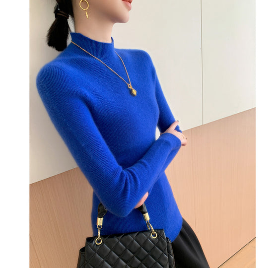 Damen-Kaschmirpullover, Stehkragen, schmal geschnitten