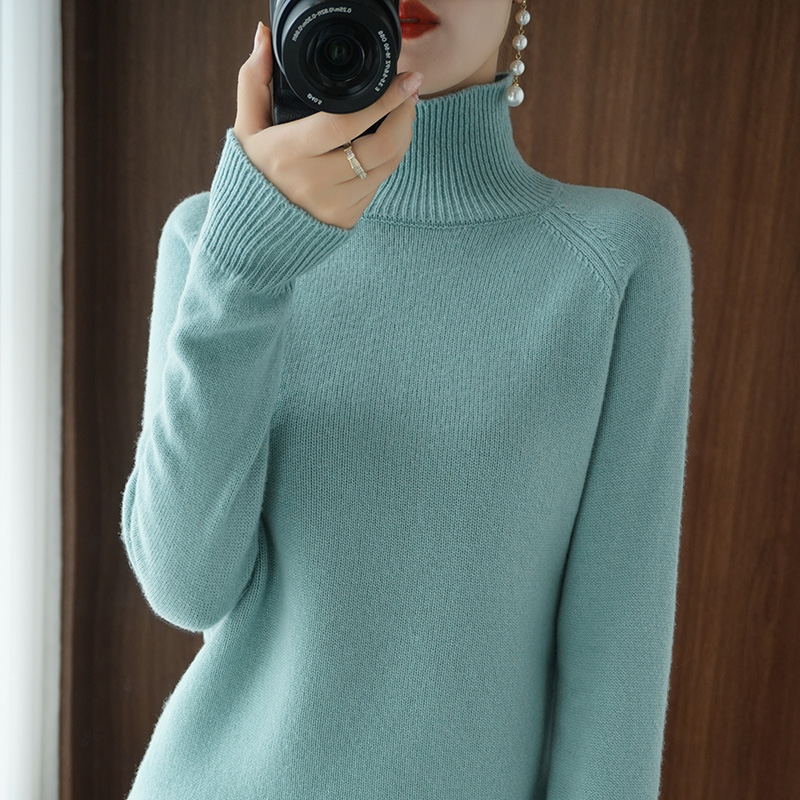 Damen-Strickpullover, hoher Kragen, einfarbig, locker