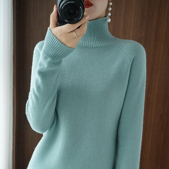 Damen-Strickpullover, hoher Kragen, einfarbig, locker