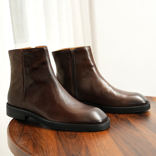 Herren-Chelsea-Stiefel, Rindsleder, rutschfeste Gummisohle