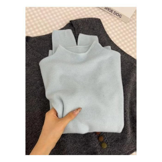 Damen-Strickpullover mit Stehkragen, einfarbig