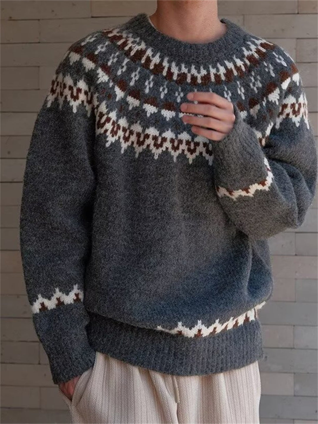 Fair Isle Strickpullover, Vintage-Stil, Unisex