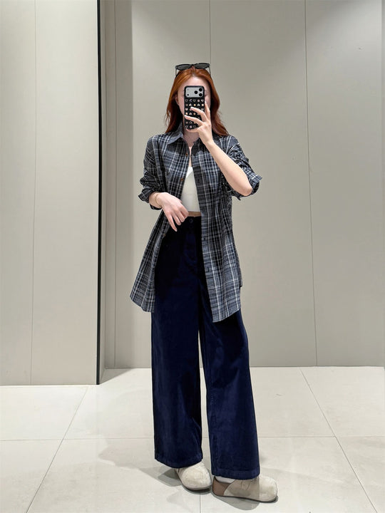 Damen-Cordhose mit hohem Bund und weitem Bein