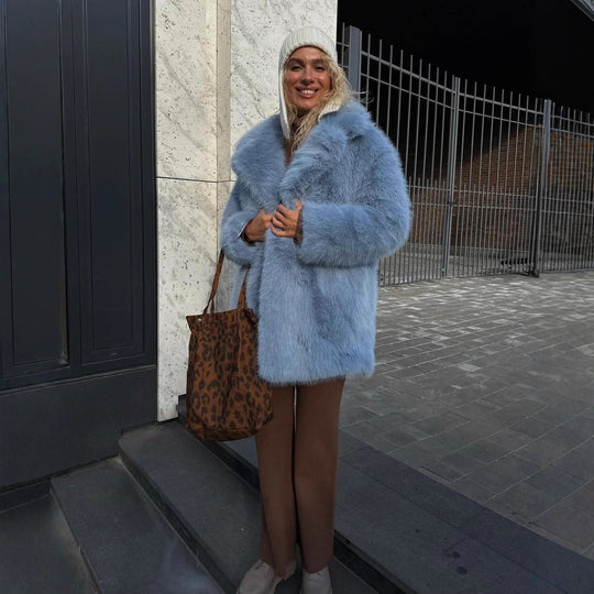 Mittellange Kunstpelzjacke für Damen