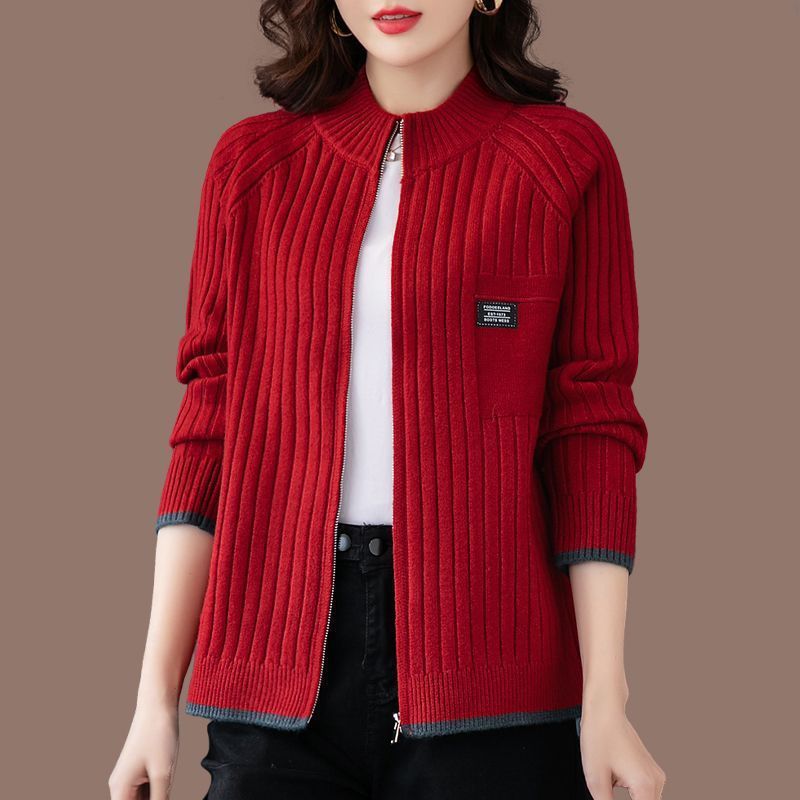 Damen-Strickjacke mit Reißverschluss, gestreift