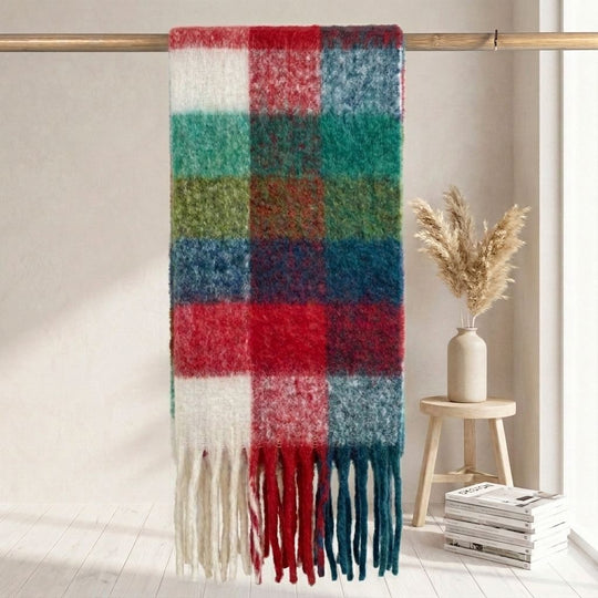 Karierter Schal in Mohair-Optik, warm für Herbst und Winter