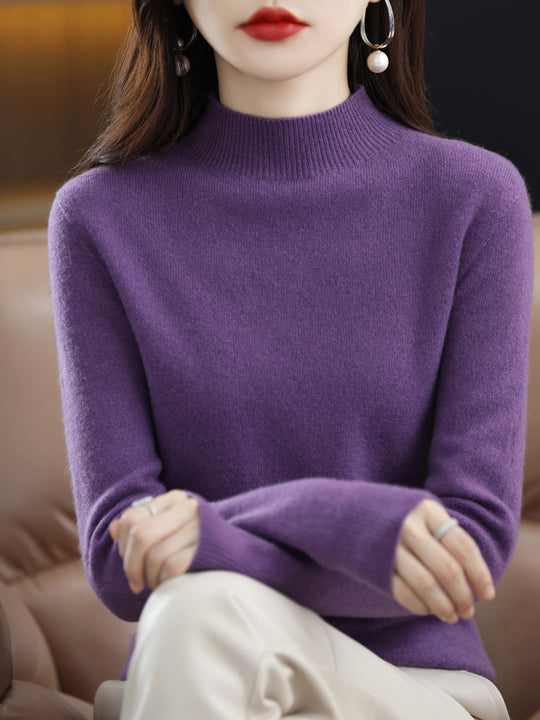 Wollpullover mit Rollsaum und Stehkragen