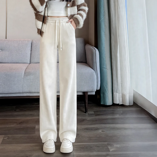 Gefütterte Cord-Freizeithose mit hohem Bund