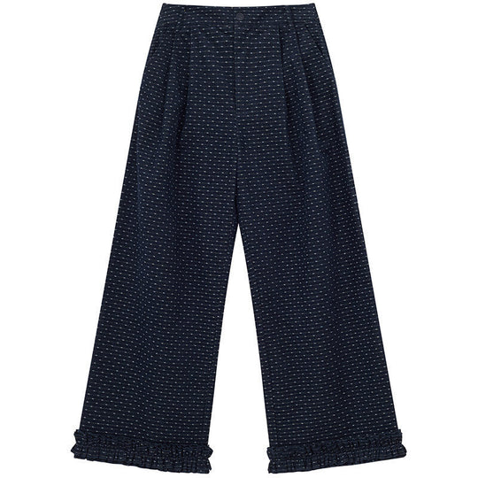 Gepunktete Cord-Freizeithose mit Rüschen-Details