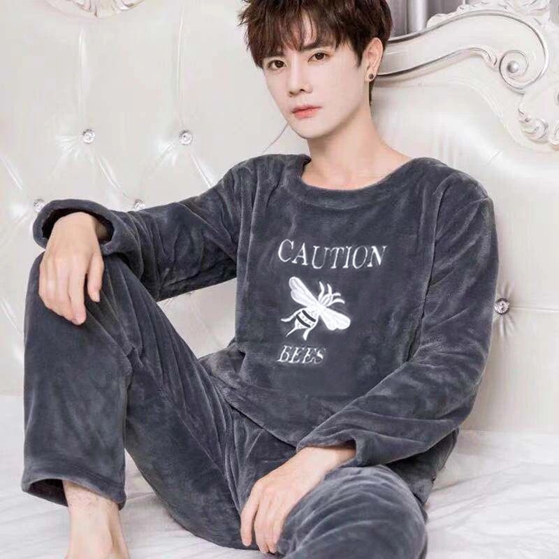 Herren-Pyjama-Set, Korallenfleece, warm und gefüttert