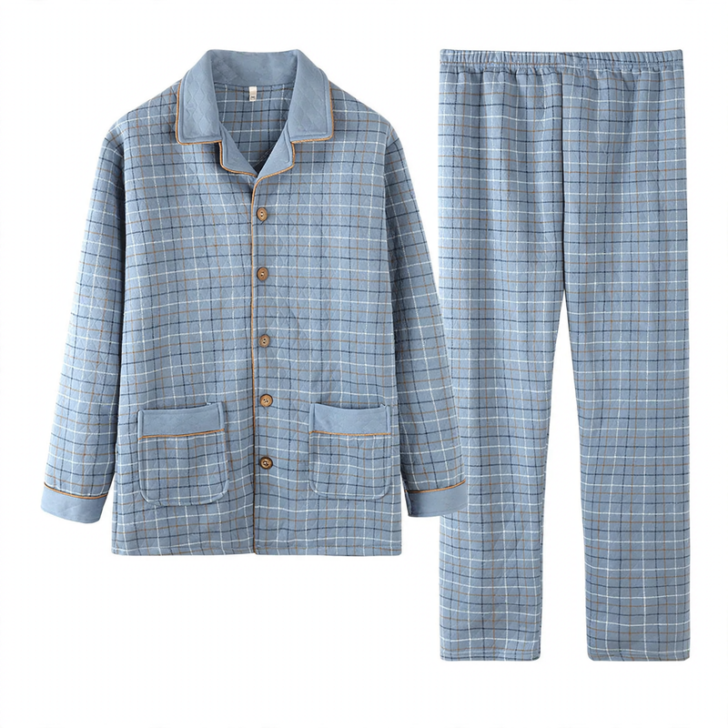 Gefütterter Herren-Pyjama, 100% Baumwolle, extra warm