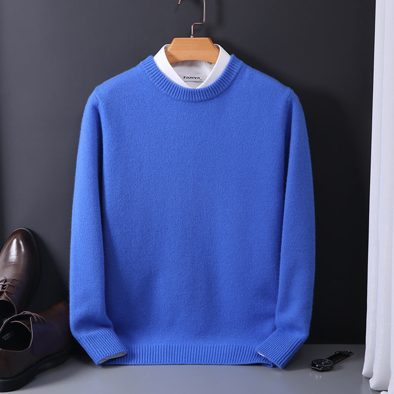Herren-Wollpullover, Rundhals, 100% Wolle, verstärkt