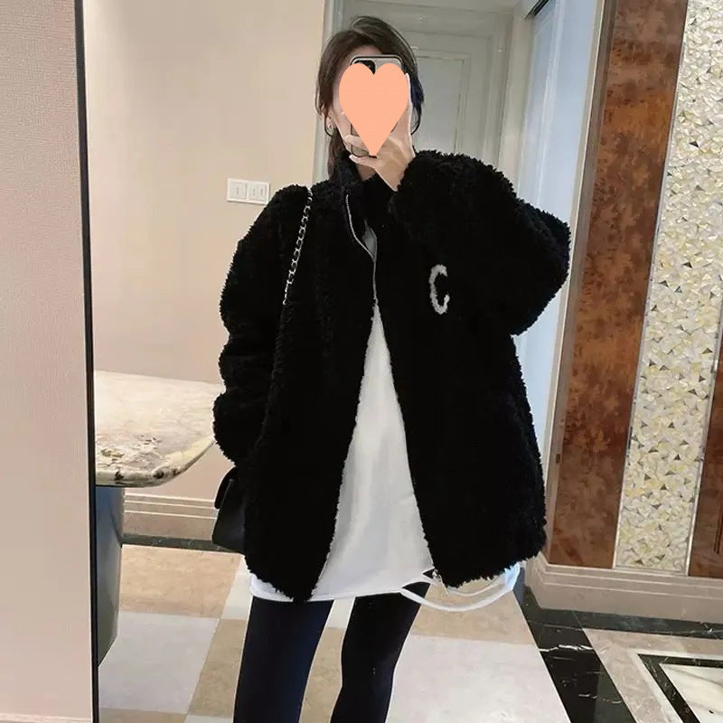 Damen-Baseballjacke aus Lammfleece-Imitat
