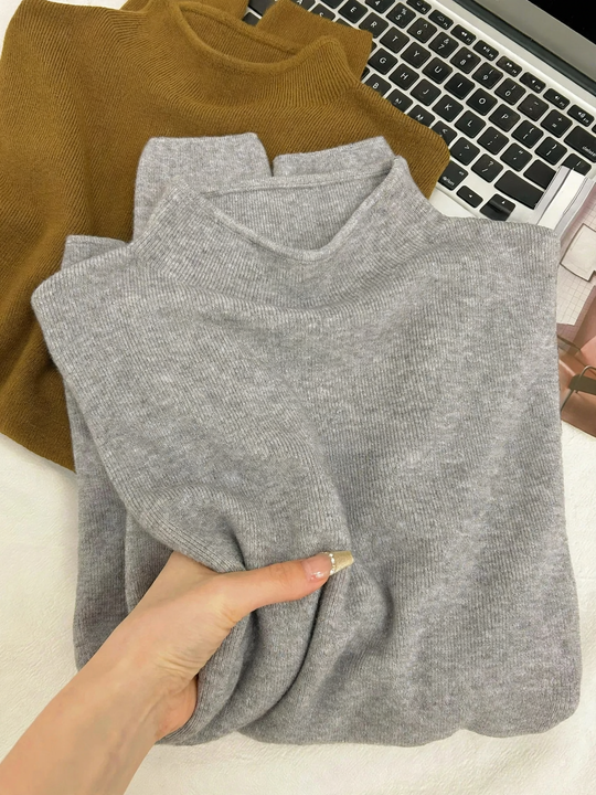 Eleganter Damen-Strickpullover mit halbem Kragen