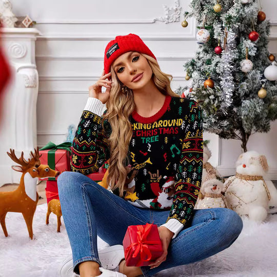 Weihnachtspullover mit Rentier-Jacquard-Muster