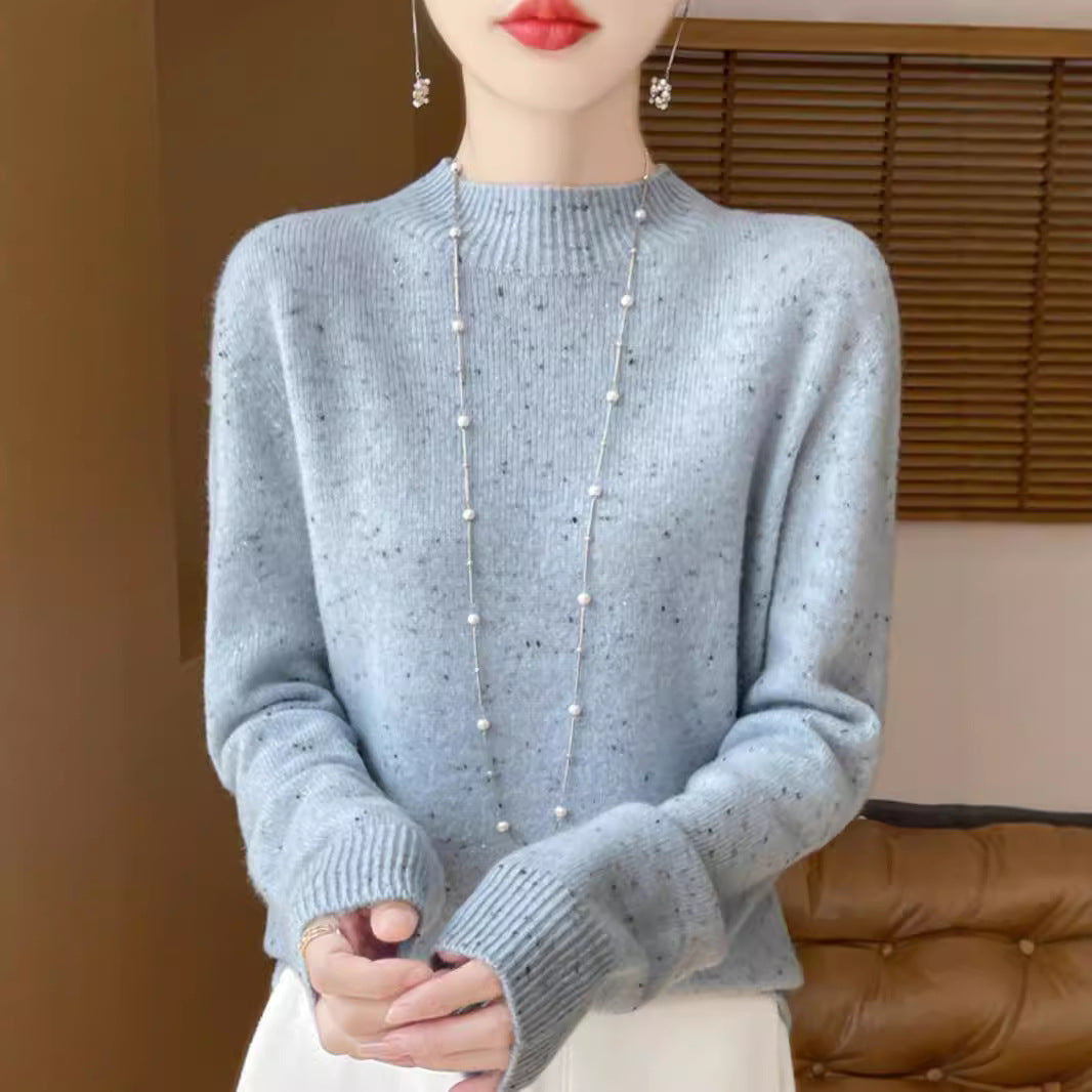 Damen-Pullover aus reiner Wolle mit Stehkragen