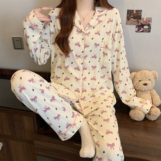 Damen-Pyjama-Set, langärmelig, mit Schleifen-Detail