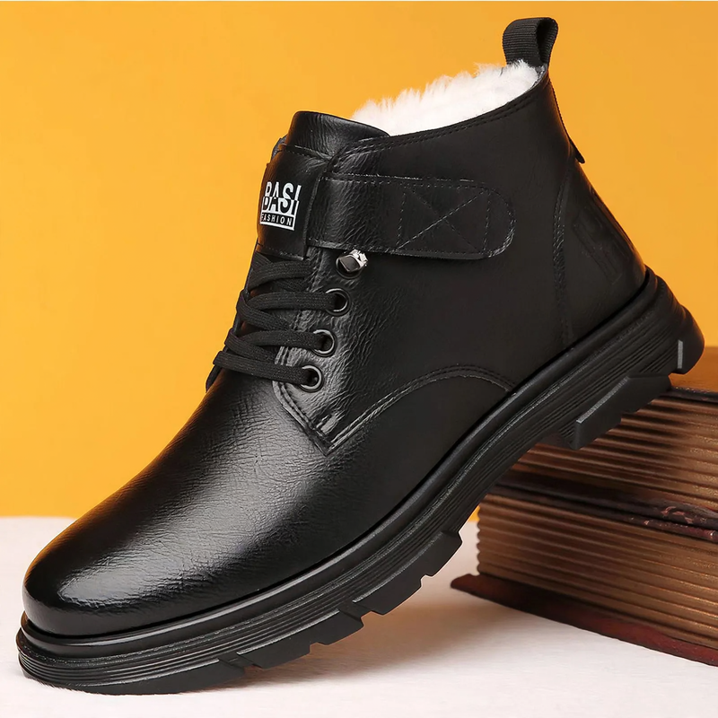 Gefütterte Herren-Winterstiefel, High-Top, PU-Leder