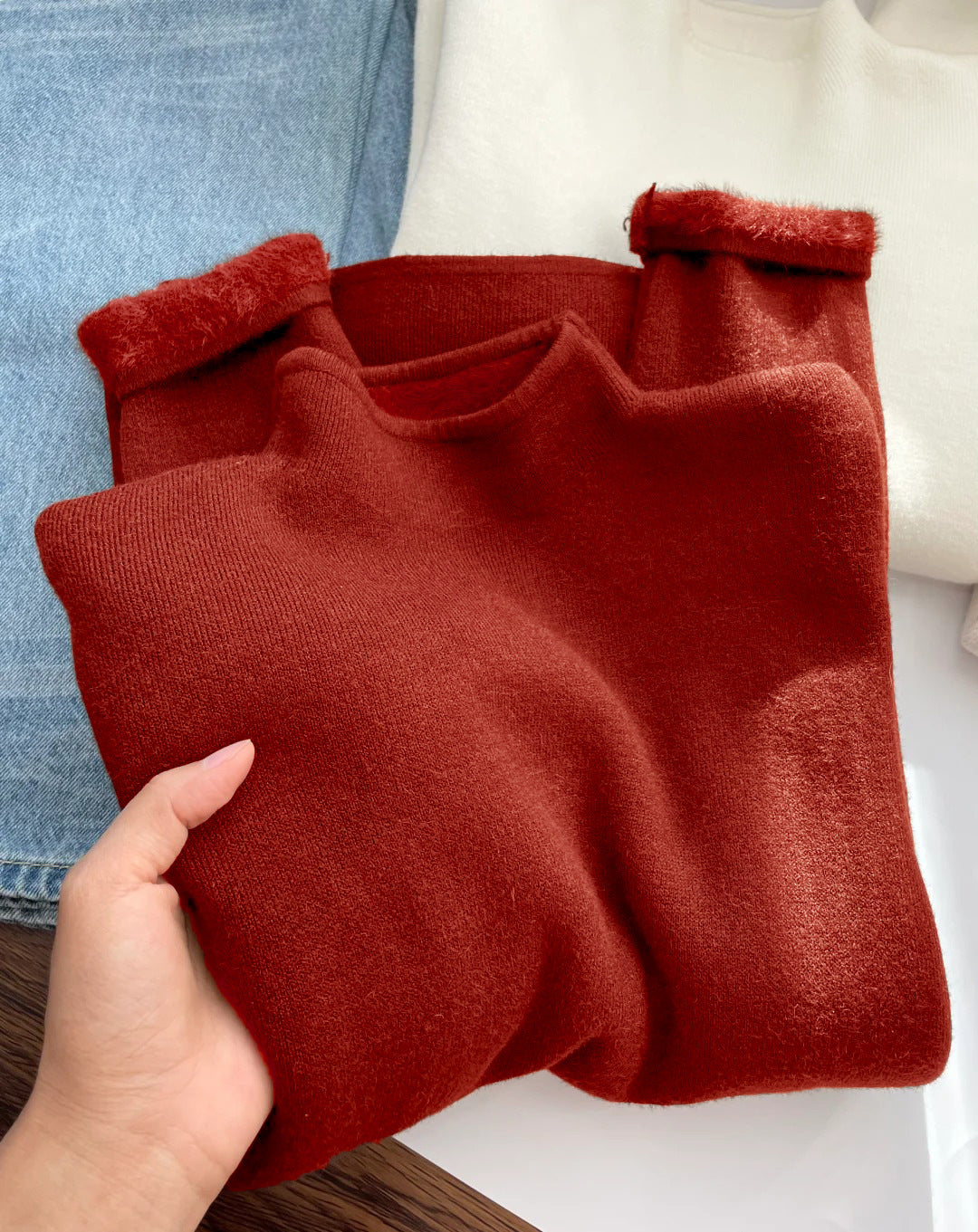 Damen-Strickpullover mit Stehkragen, gefüttert
