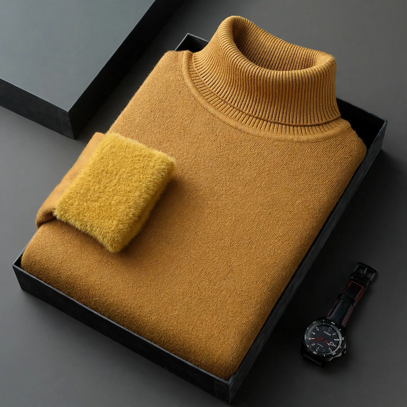 Herren-Strickpullover mit Rollkragen und Wollanteil