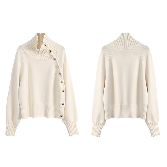 Damen-Strickjacke mit Rollkragen und Puffärmeln