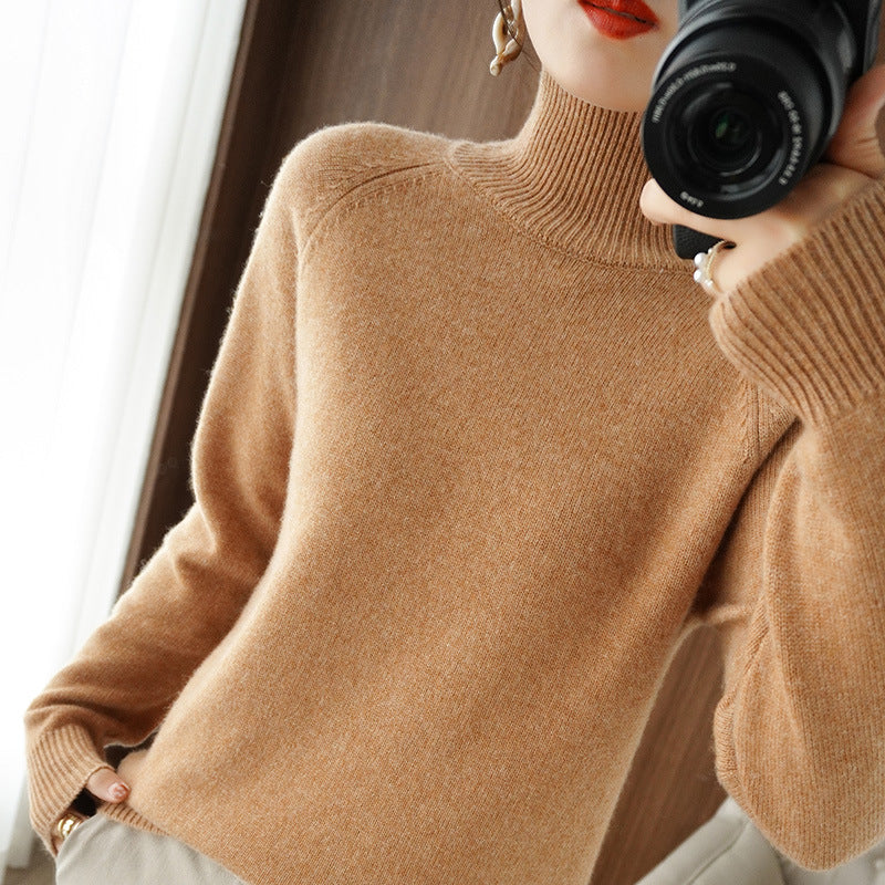 Damen-Strickpullover, hoher Kragen, einfarbig, locker