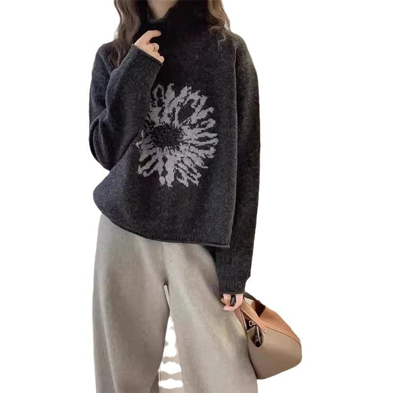 Damen-Rollkragenpullover, Jacquard-Muster, locker
