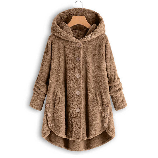 Damen-Plüschjacke mit Knopfleiste, asymmetrisch