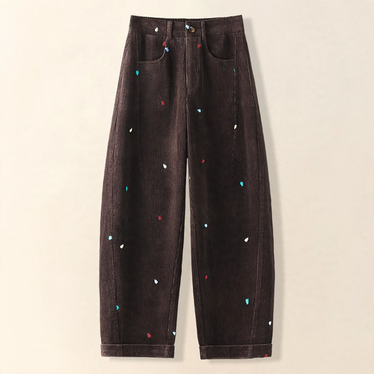 Damen-Cordhose, hoch geschnitten, bestickt