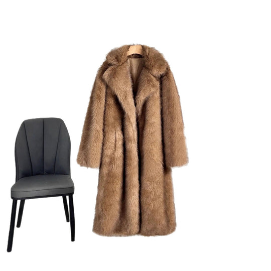 Langer Kunstfell-Mantel mit Revers für Damen