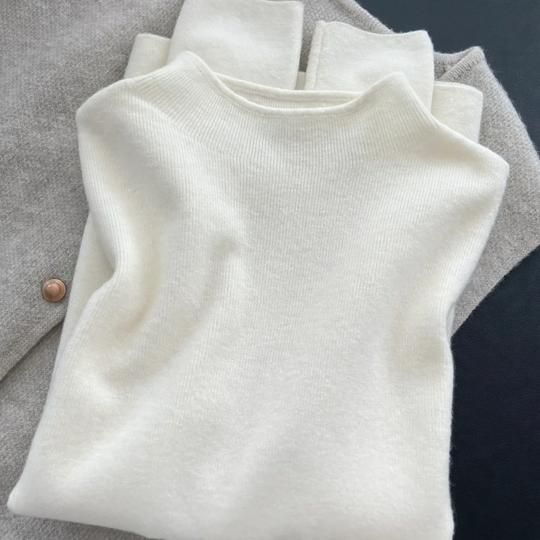 Damen-Strickpullover mit Stehkragen, einfarbig