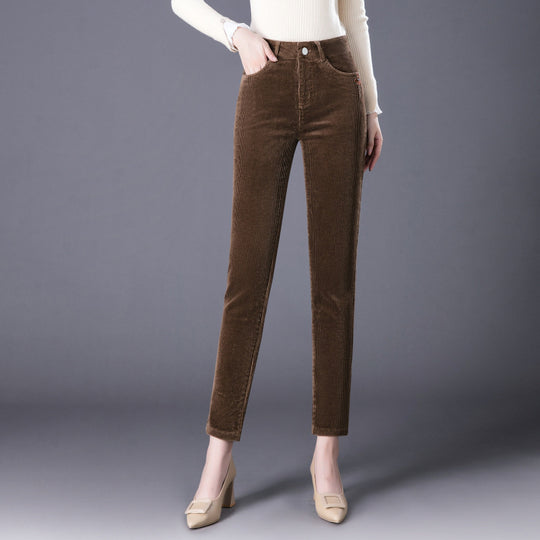 Kord-Hose, gerade geschnitten, High-Waist, gefüttert